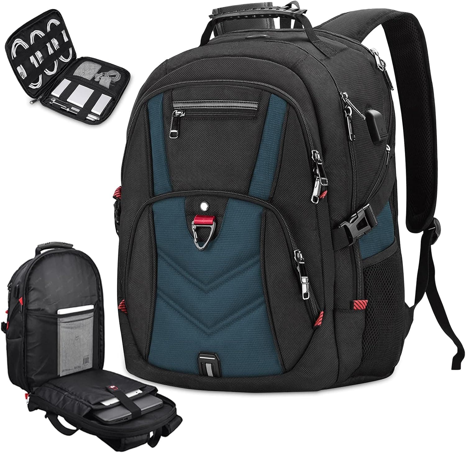 NUBILY Laptop Backpack with Cable Organizers Extra Large 17 Inch Travel Backpack Anti Theft College Business Mens Backpacks with USB Charging Port 17.3 Gaming Computer Backpack for Women Men Blue 45L