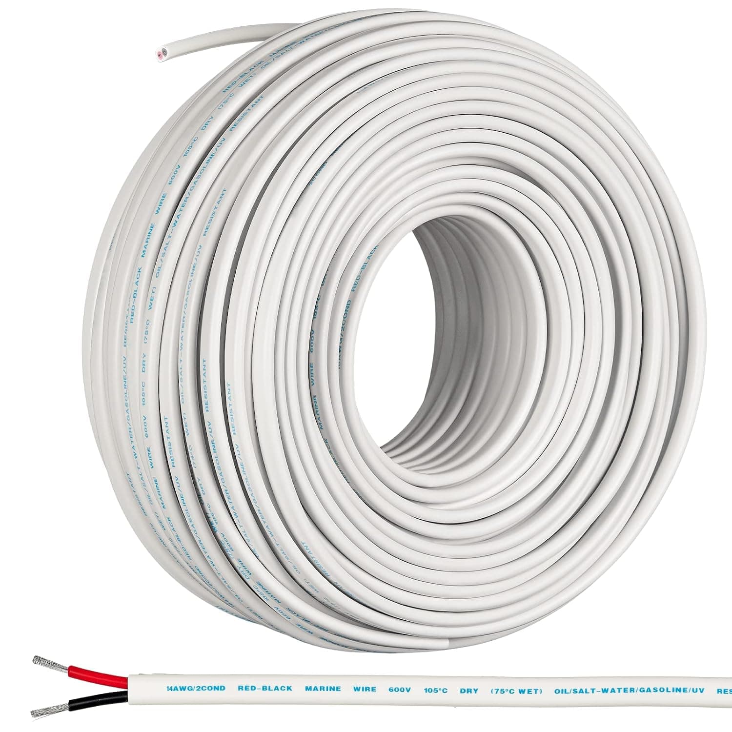 GS Power Marine Wire - 200 Ft, 14 Gauge AWG Electrical Boat Wiring - Oxygen-Free Insulated Black and Red Sheathed Copper