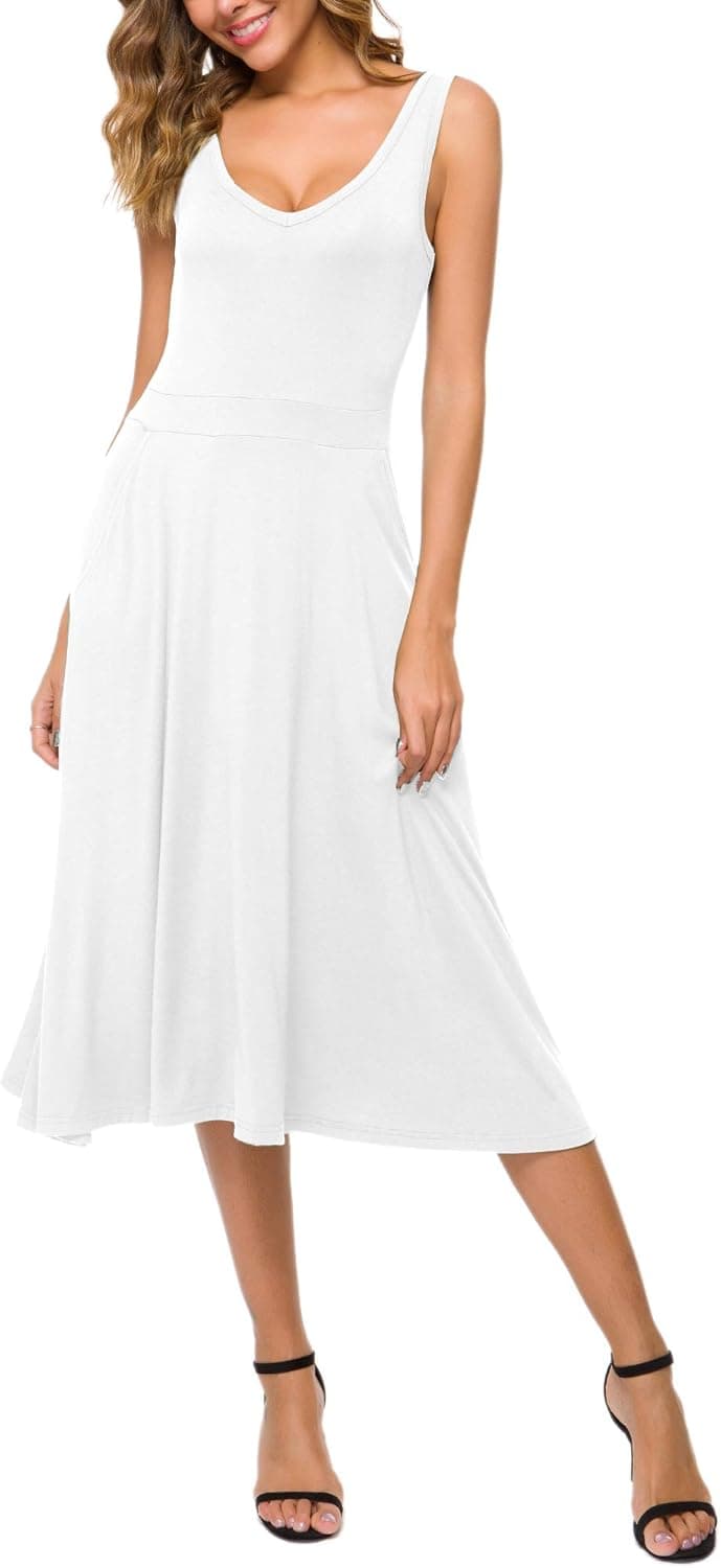 Urban CoCo Women's Summer Casual Sleeveless Flared Midi Dress Swing T-Shirt Dresses with Pockets