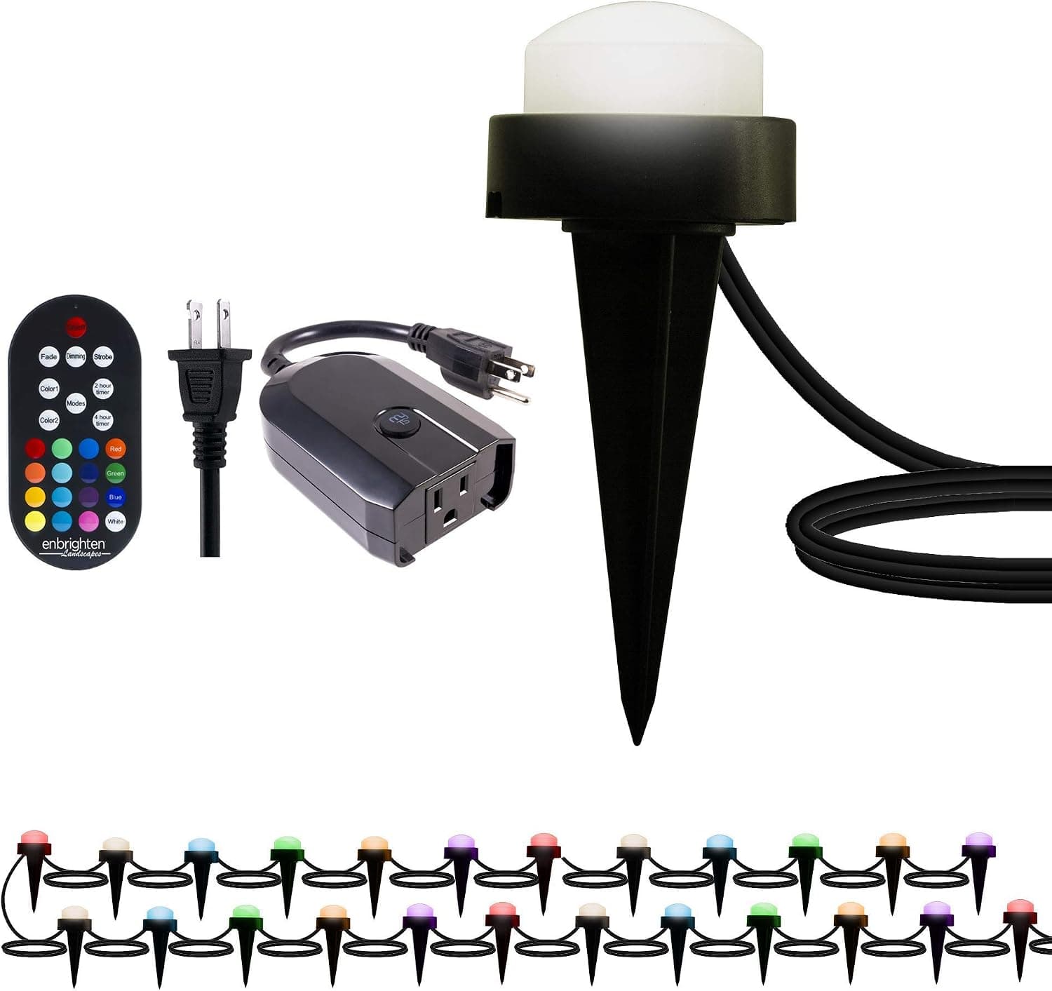 Enbrighten Color Changing Landscape Lights, 24 Lifetime Seasons LED Landscape Mini Puck Lights, 46 ft, White Select, Black Remote w/Wi-Fi Smart Plug