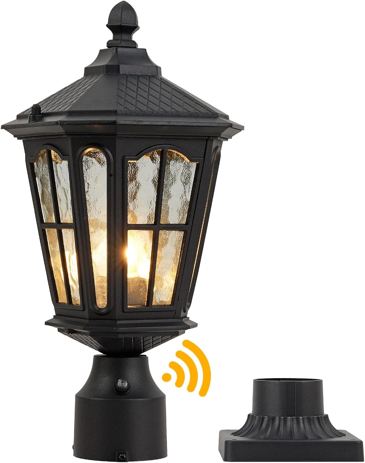 GYDZ Post Light Outdoor with 3-Inch Pier Mount Base, 17''H Exterior Post Light Fixture,Waterproof IP65 Classic Die Cast Aluminum with Water Ripple Glass, E26 Base 60W Max,Matte Black