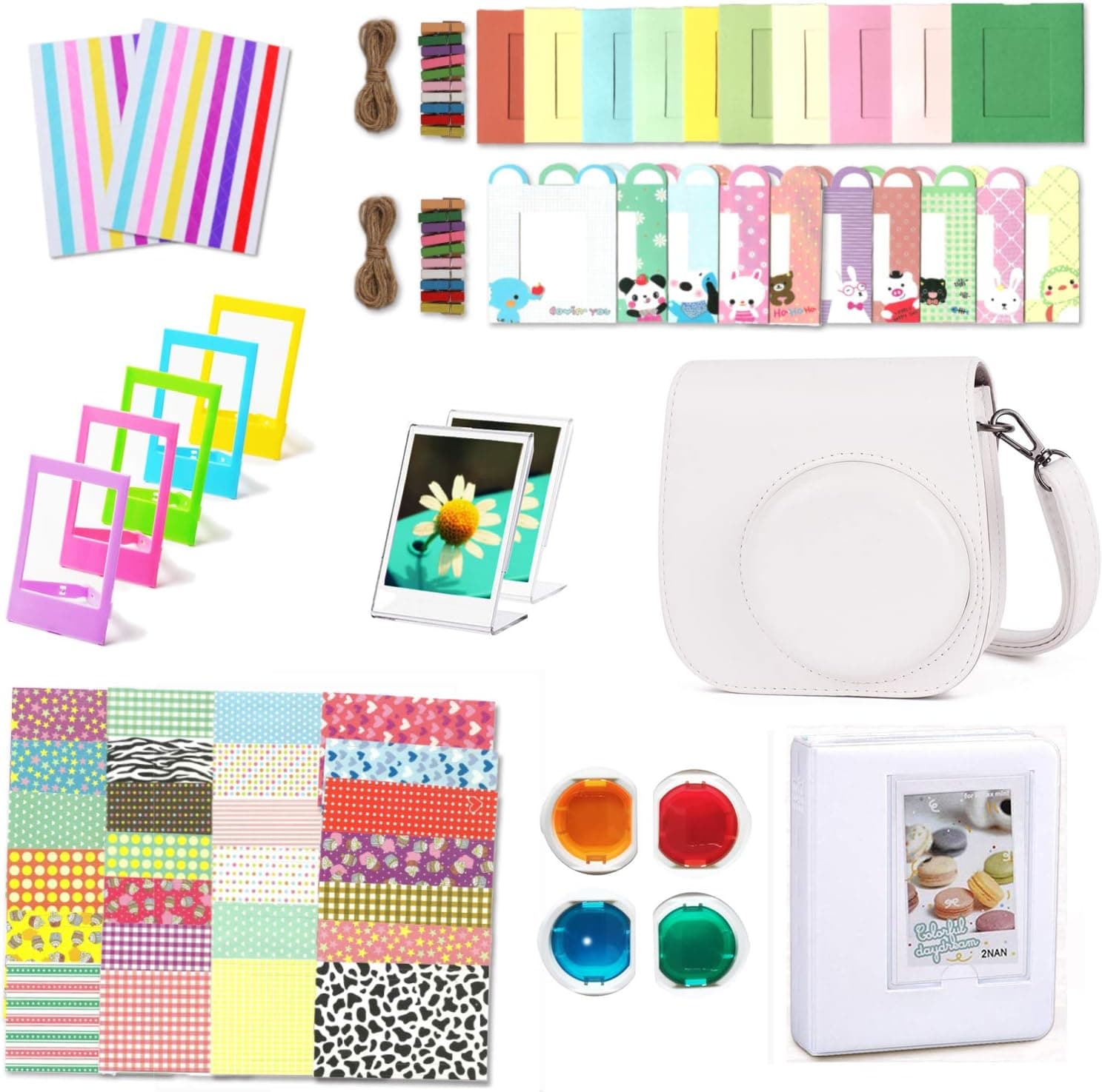 Leebotree Instant Camera Accessories Compatible with Fujifilm Instax Mini 11 Instant Film Camera Include Case/Album/Wall Hang Frames/Film Frames/Border Stickers/Corner Stickers (White)