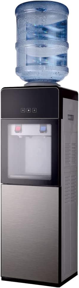Water Cooler Dispenser Top Loading, Water Dispenser for 5 Gallon Bottle Hot & Cold Water Cooler Dispenser, Compressor Cooling, Water Cooler for Indoor Home Office Use with Storage Cabinet, Gray