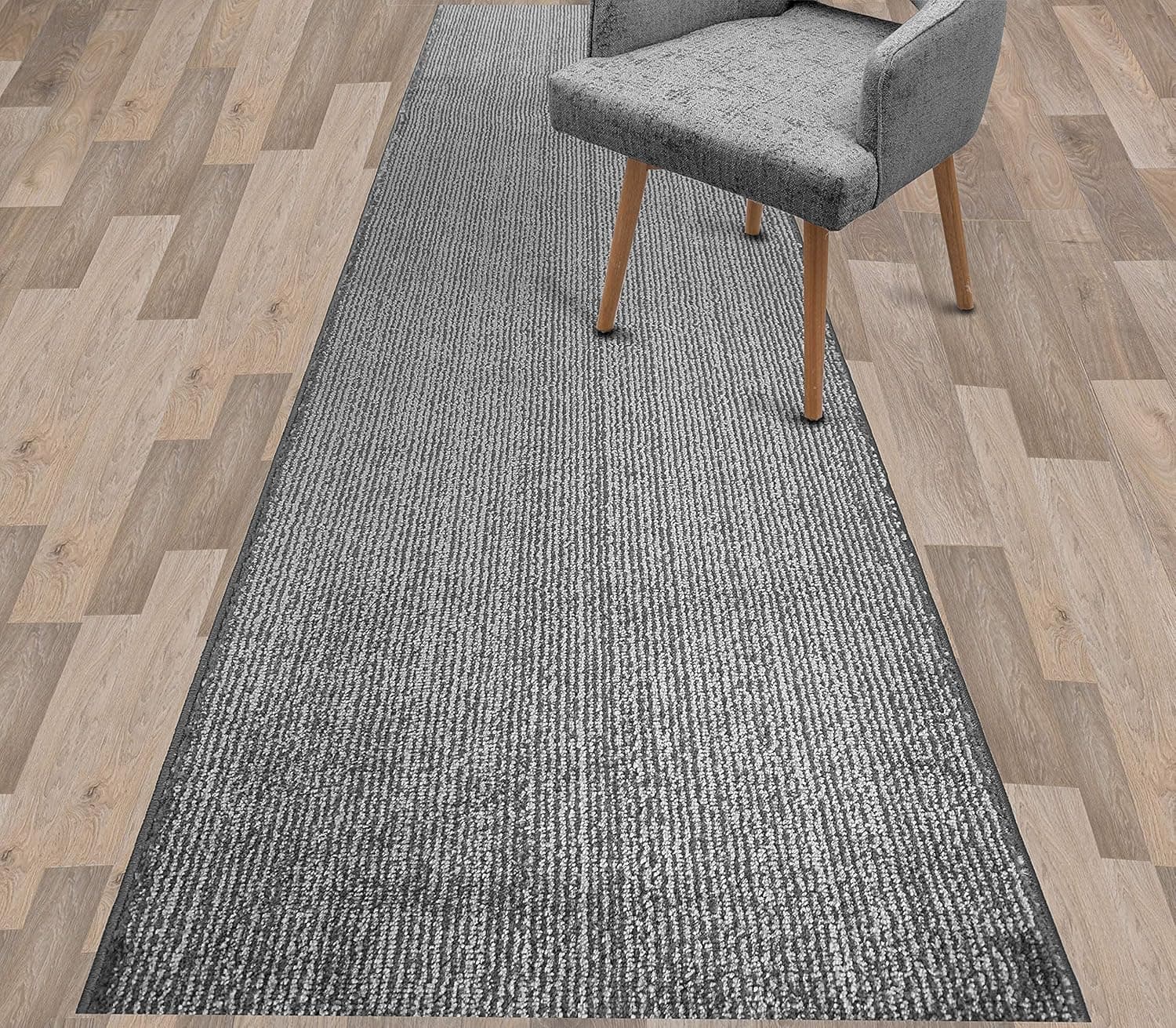 Custom Size Runner Rug Carpet for Hallway Entryway, Slip Resistant Rubber Backed 27 inch Wide X Your Choice of Length Striped Grey, 27 inch X 16 feet, Sold and Priced Per Foot