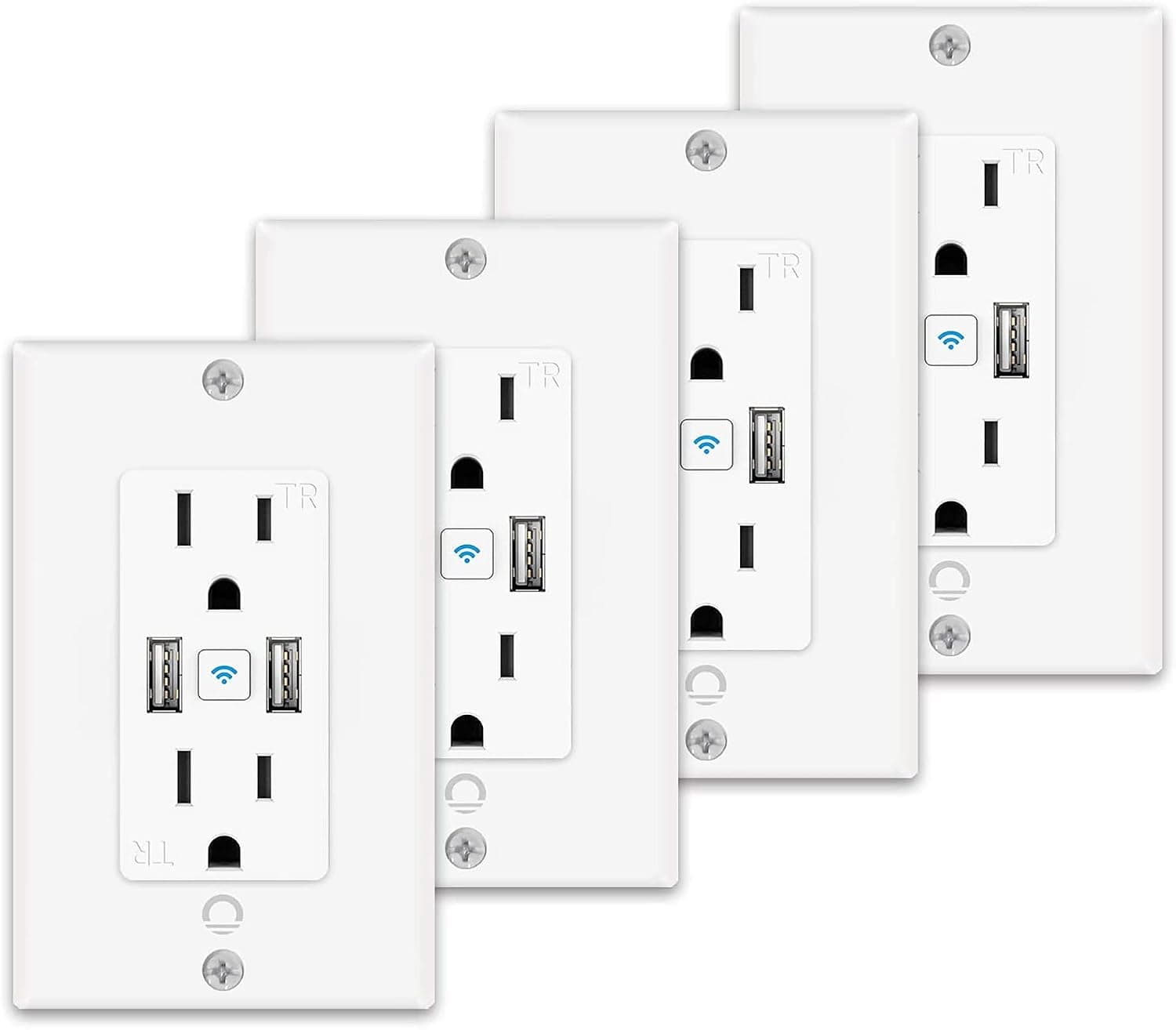Smart USB Outlet in-Wall - Smart Electrical Outlet That Work with Alexa, Google Home, 15 Amp, No Hub Required, ETL & FCC Certified, 2.4G WiFi Only (4 Pack)