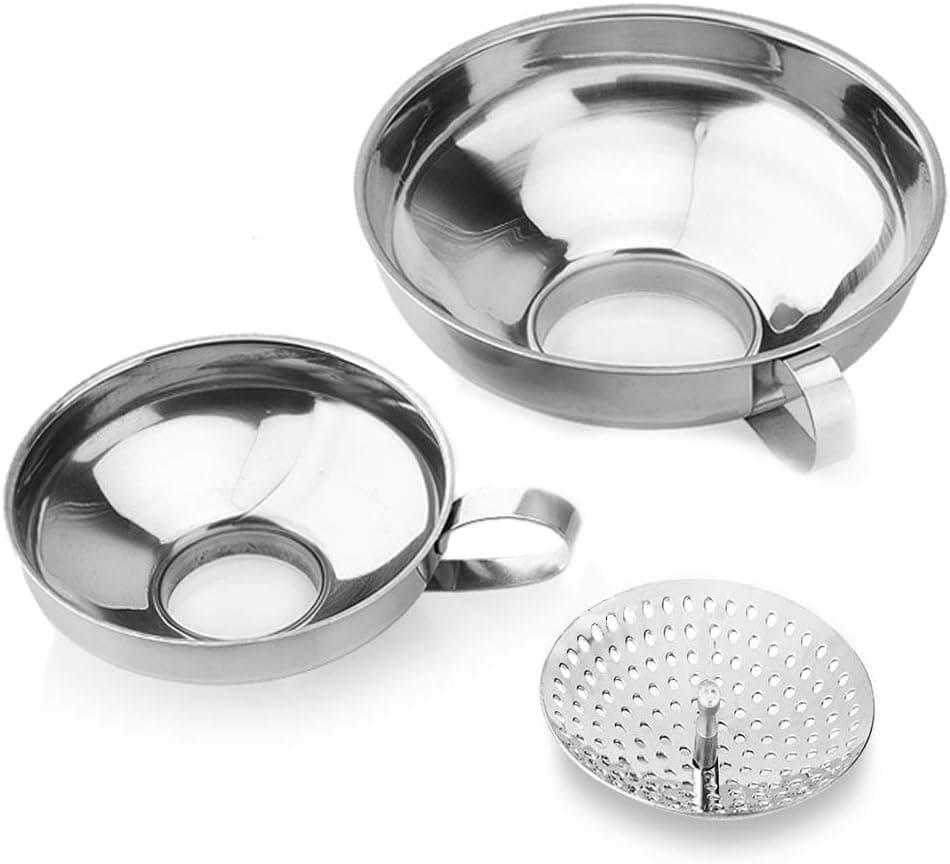 Canning Funnel Set，Katbuu Stainless Steel Funnel with Strainer for Wide and Regular Jars, Wide-mouth Funnel with Handle Kitchen Funnel for Mason Jars, Canning Supplies Kit
