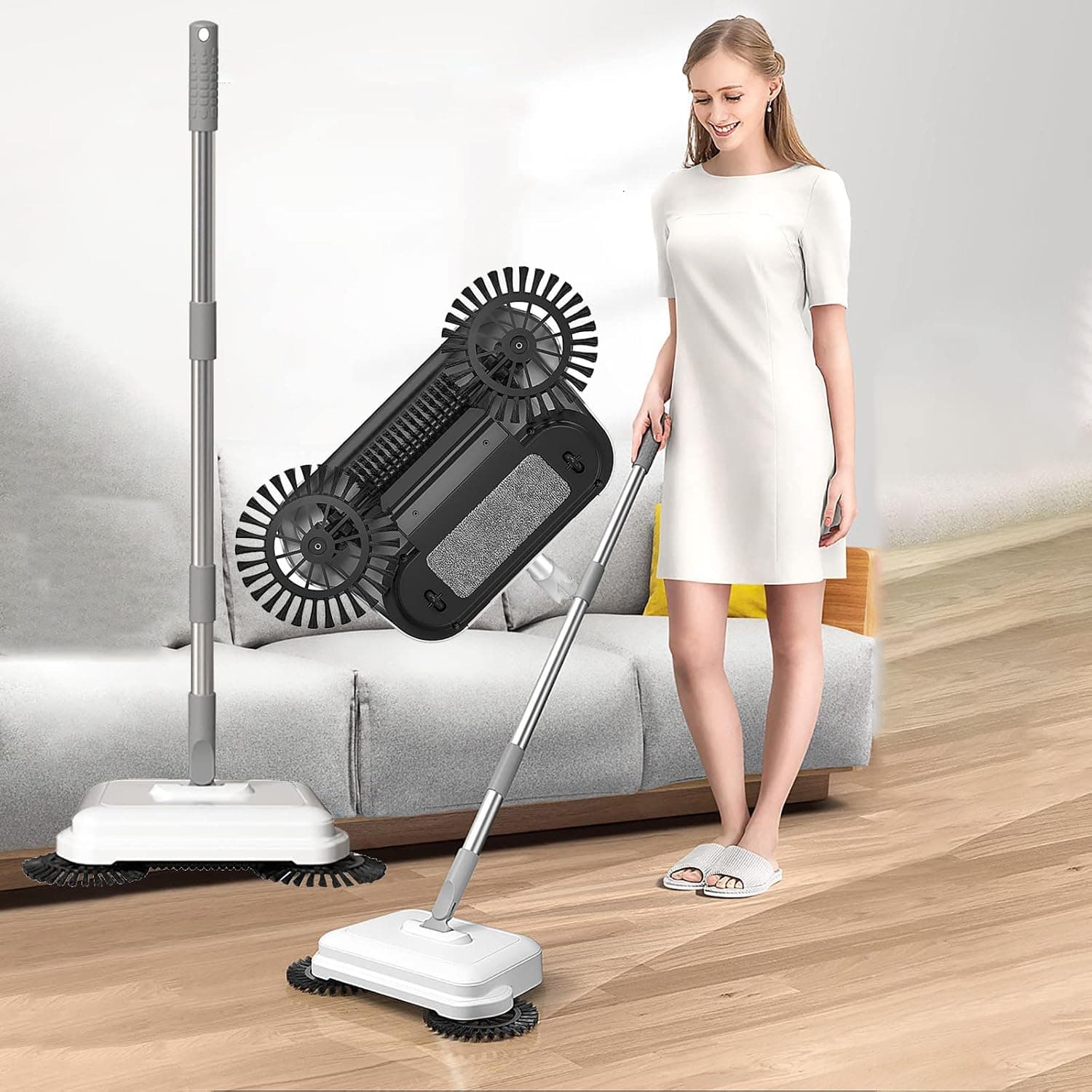 All-in-one Hand Push Sweeper Floor Soft Sweep Dustpan Set Household Home Sweeping Mopping Machine Vacuum Cleaner Adjustable Mop Brush Vacuum Cleaner 40in,1Pc