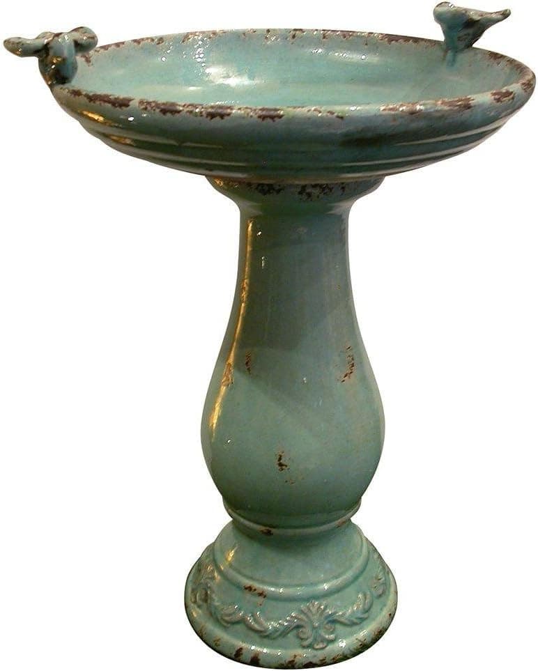 Alpine 25 in. Turquoise Antique Ceramic 101 oz. Water Capacity, Weather-resistant, Birdbath- slightly weathered appearance creates a simple, rustic look