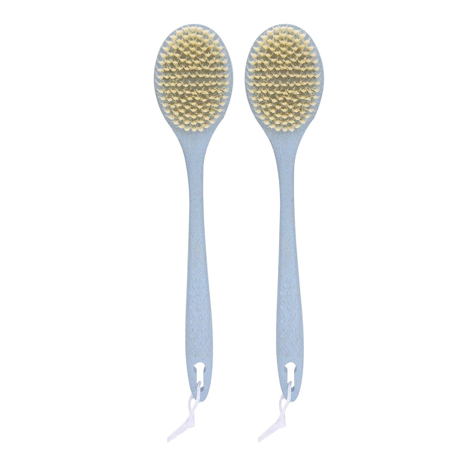 2pcs Back Scrubber Body Brush with Long Handle Soft Hair Bath Brush Body Massage Cleaning Exfoliating Shower Brush(Nordic blue)