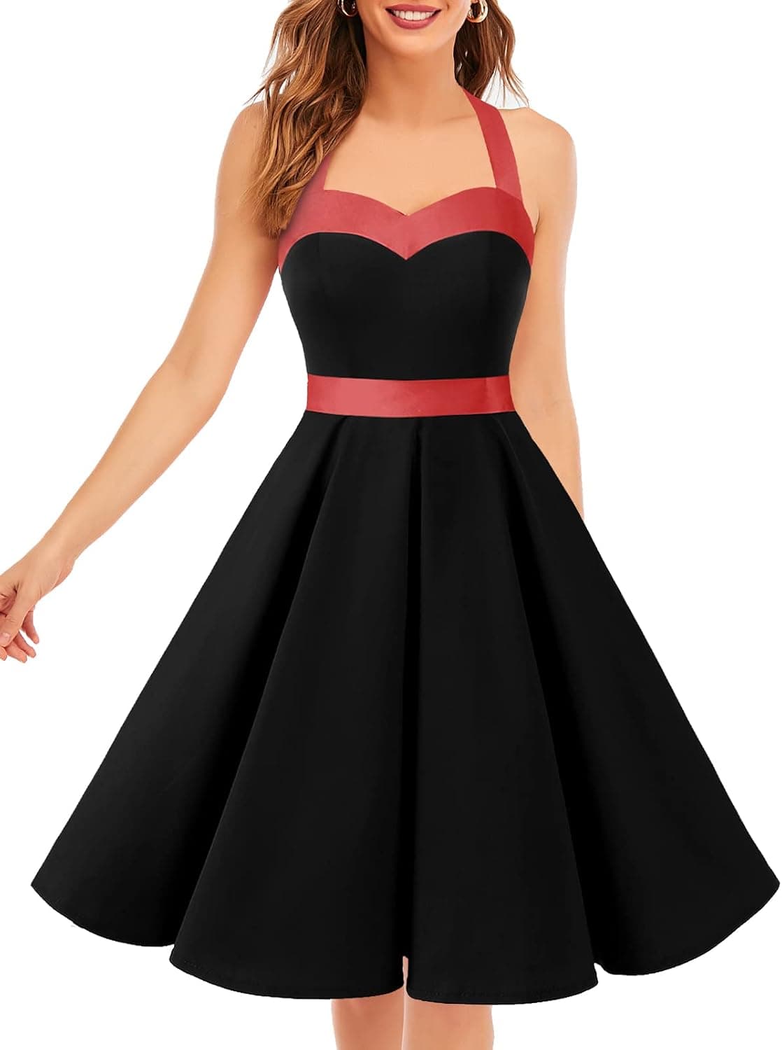 50s Dress Women Vintage Cocktail Halter Dress 1950s Rockabilly Party Dress