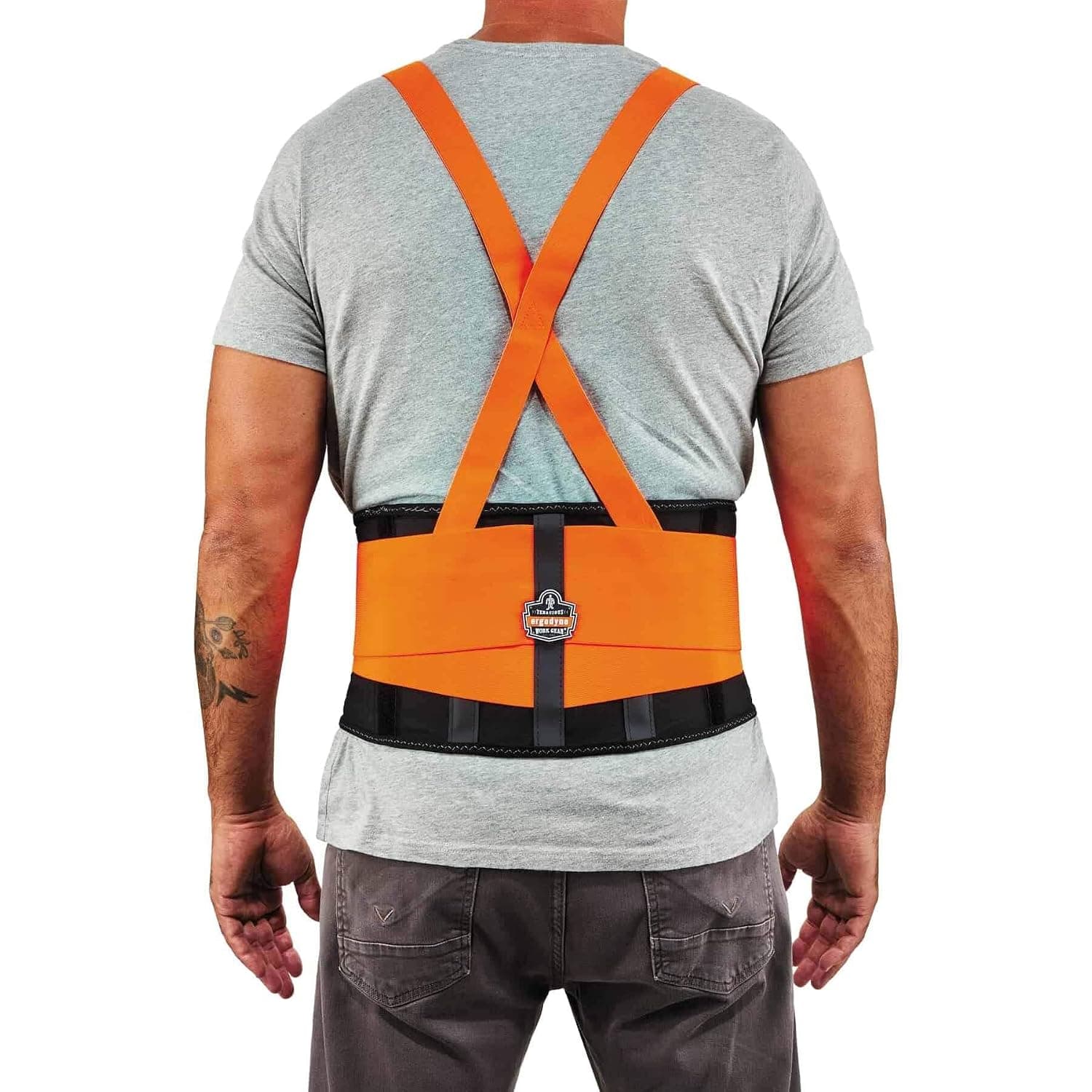 Ergodyne ProFlex 100HV Back Support Brace, High Visibility Support Belt, 8" Spandex Material, Removeable Straps, 2XL, Orange