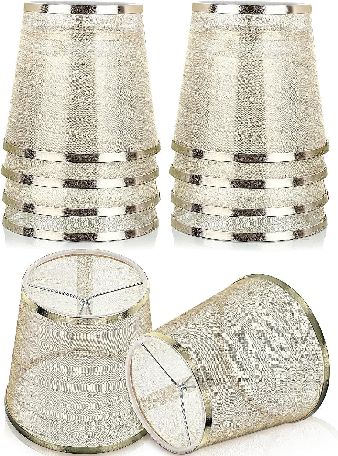 10 Pcs Chandelier Shades Crystal Chandelier Mini Lamp Shade Clip On, 4.3 x 5.9 x 5.5 Inches (Gold)