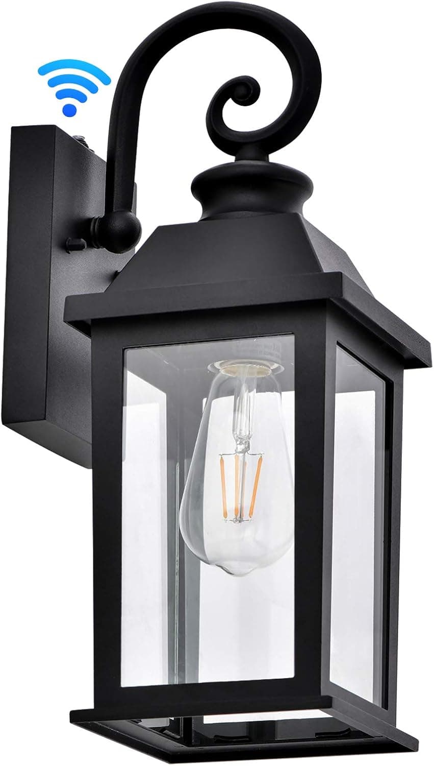 Outdoor Wall Light Dusk to Dawn Sensor Porch Light Exterior Wall Sconce Waterproof Matte Black Wall Lantern Outdoor Light Fixture Wall Mount Outdoor Light for House (Bulb Not Included)