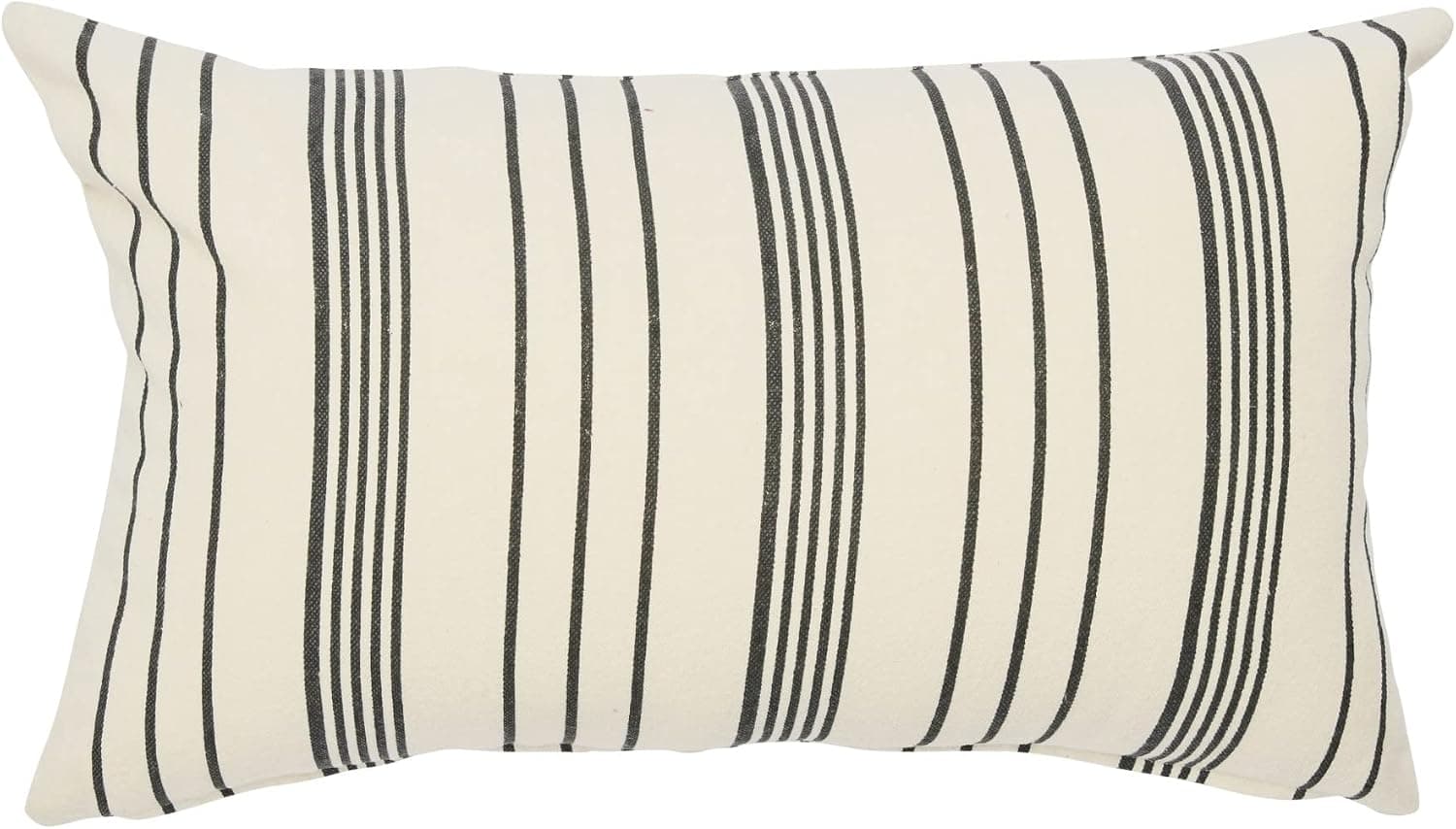 Creative Co-Op Multistripe Cotton Lumbar Pillow Decorative Pillow Cover, 24" x 14", Cream and Black