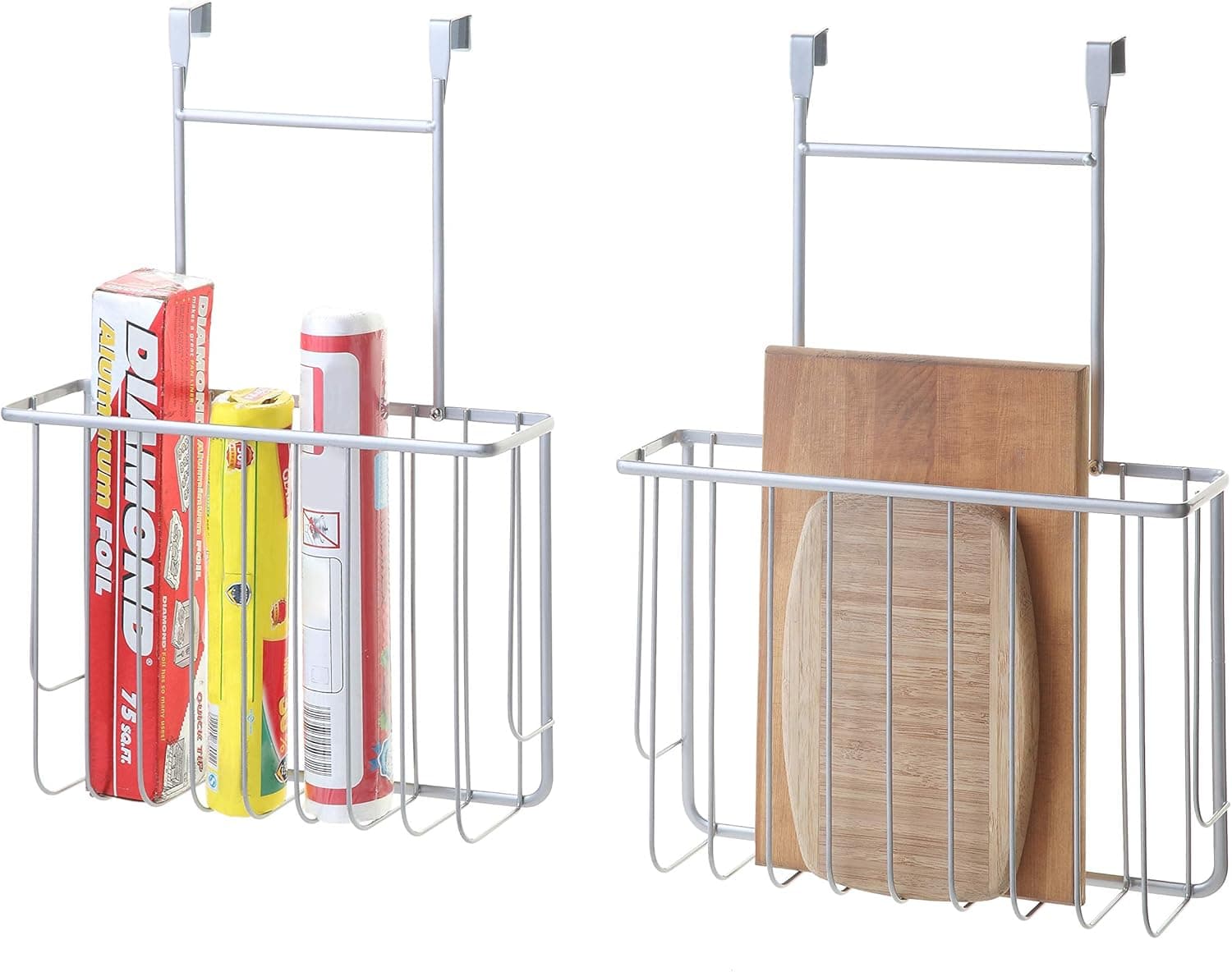 SunnyPoint Over The Cabinet Door Organizer Holder (SET OF 2) (Silver, 13.5 X 9.5 X 3.2 (basket Size))