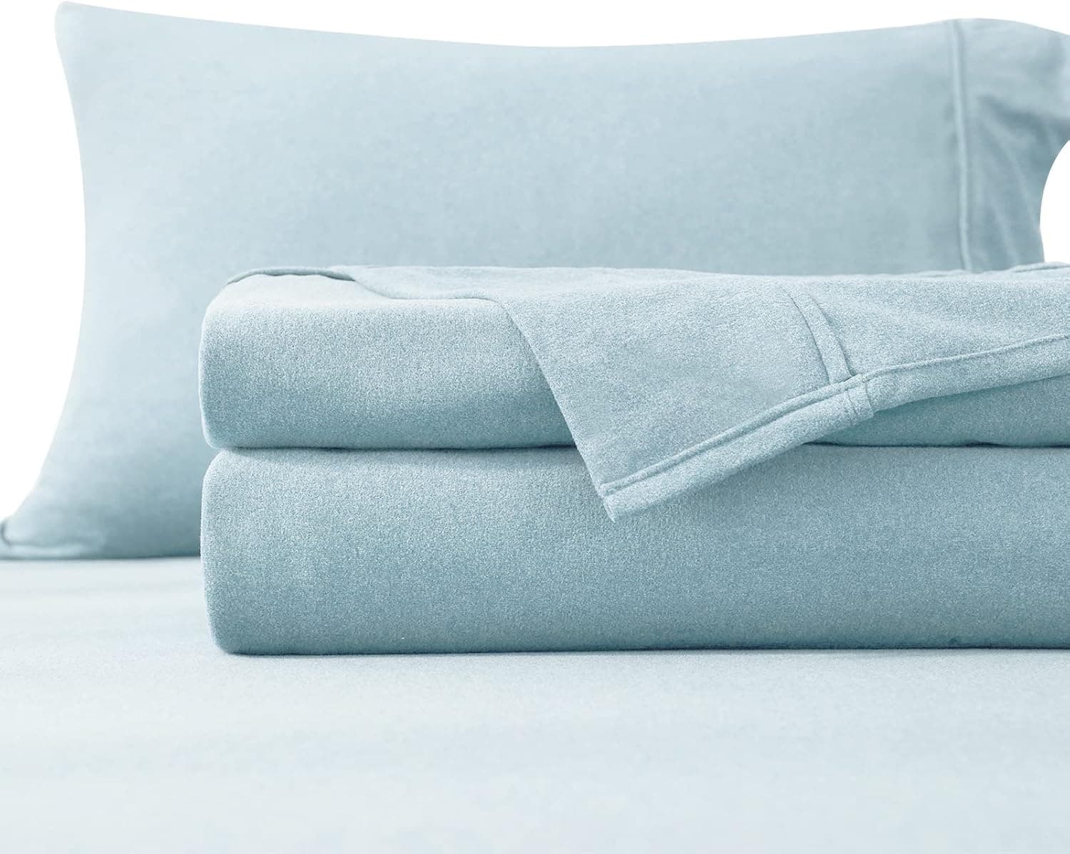 Ramesses Penguin Fleece Queen Sheets- Brushed Cozy Flannel for Extra Softness, 4 pcs Flannel Sheet Set with 16 inches Deep Pocket (Dusty Blue, Queen)
