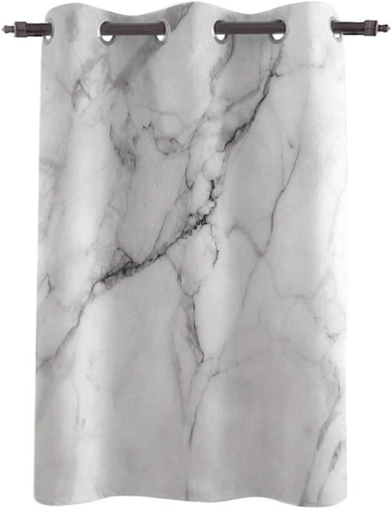 WARM TOUR Window Curtain Panel Modern Marble Texture Printing Decor Durable Drapes for Bedroom Kitchen Living Room Grayish Crack