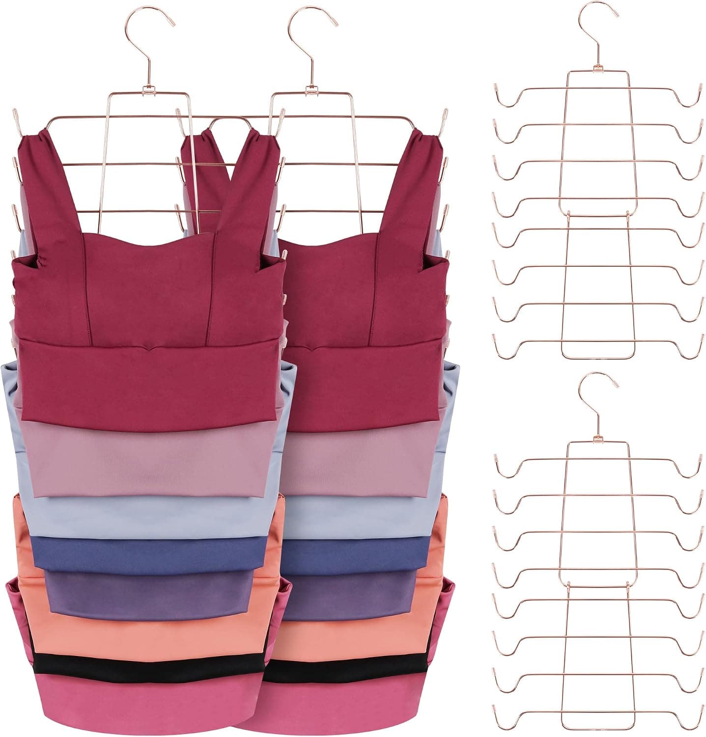 ZEDODIER Tank Tops Hangers, Bra Hanger 4 Pack Metal Space Saving Hanger Closet Organizer for Tank Tops, Bras, Camisoles, Scarfs or Belts, Rose Gold
