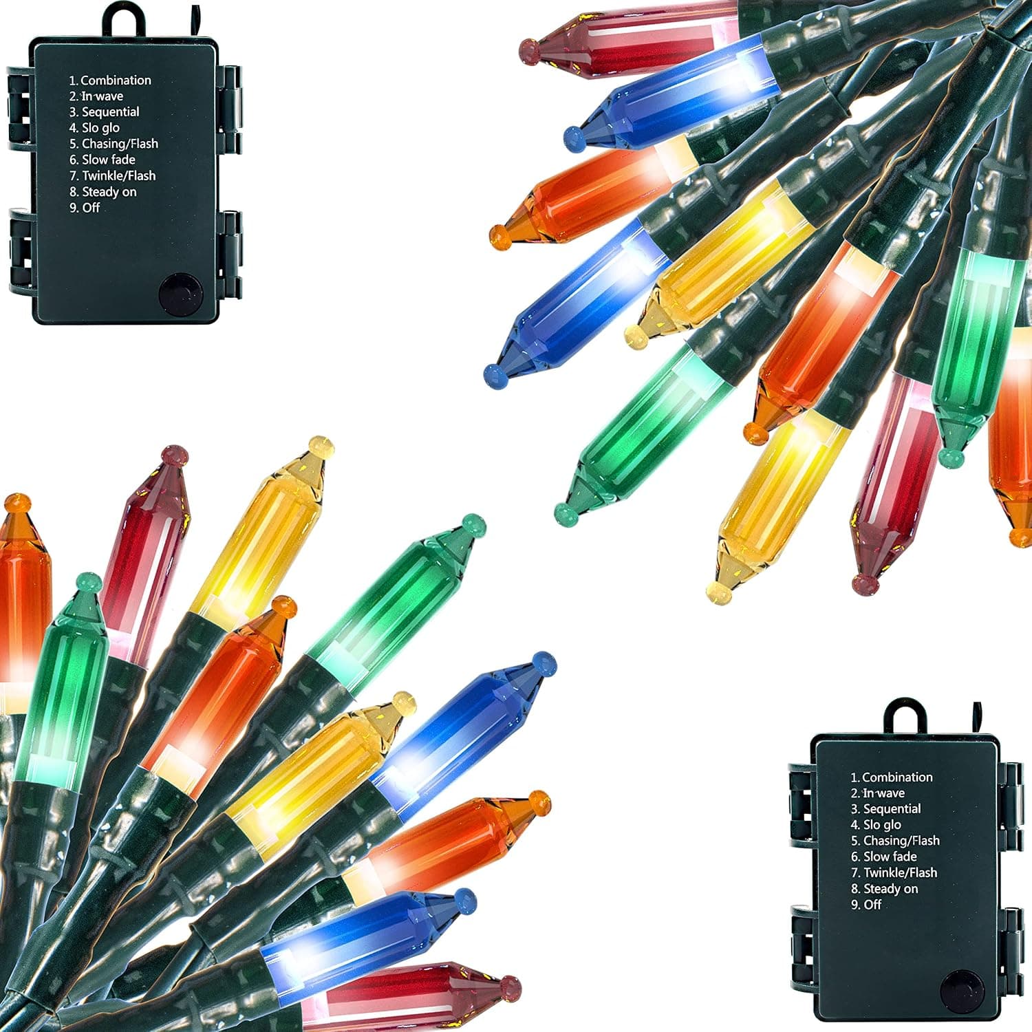 Joiedomi 34.6 FT 100 Counts Christmas Multicolor LED Green Wire String Lights, 2 Sets of 50-Count 17.3ft Christmas LED String Lights Battery Powered (8 Modes, 6 Hr Timer)