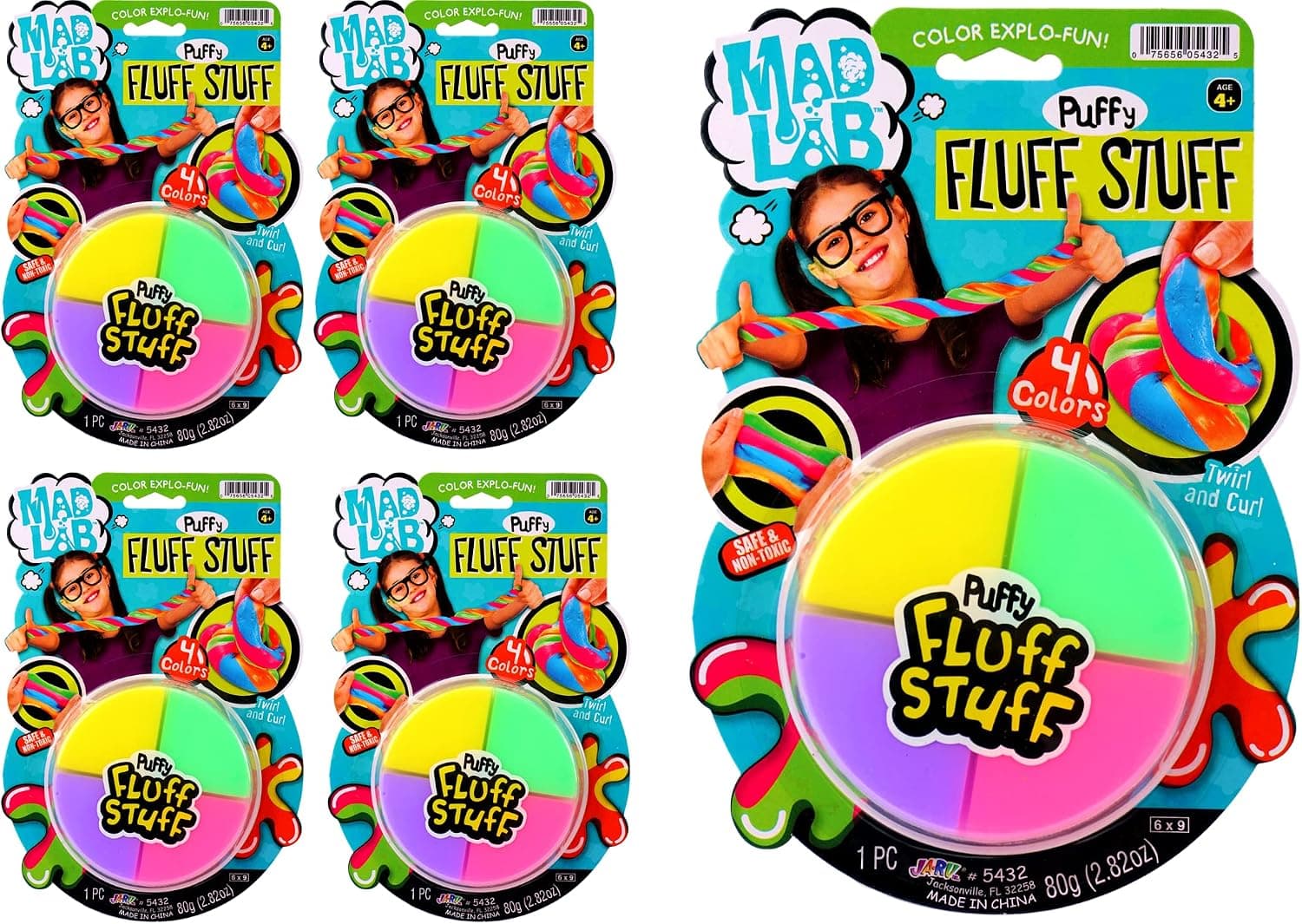 JA-RU Rainbow Fluffy Slime Putty Kit (4 Slime Pack) Non-Sticky Silly Glossy Slime for Kids & Adults. Stress & Anxiety Relief Sensory Fidget Therapy Putty Toy. Party Favors Stocking Stuffers. 5432-4s
