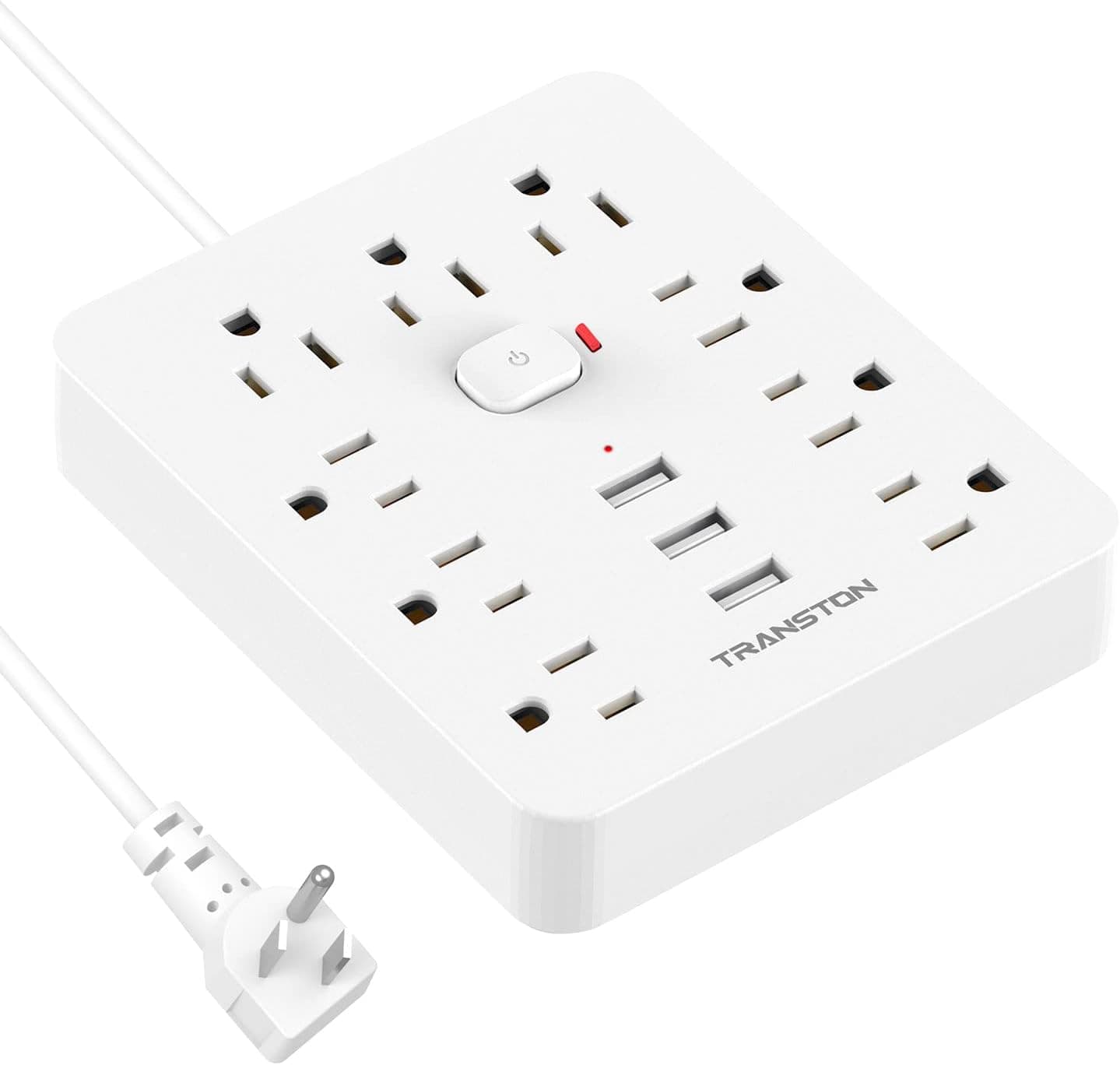 Power Strip with 9 Outlet 3 USB Ports, Fireproof Desktop Charging Station with Flat Plug Wall Mount 5 ft Long Extension Cords for Home and Office, White