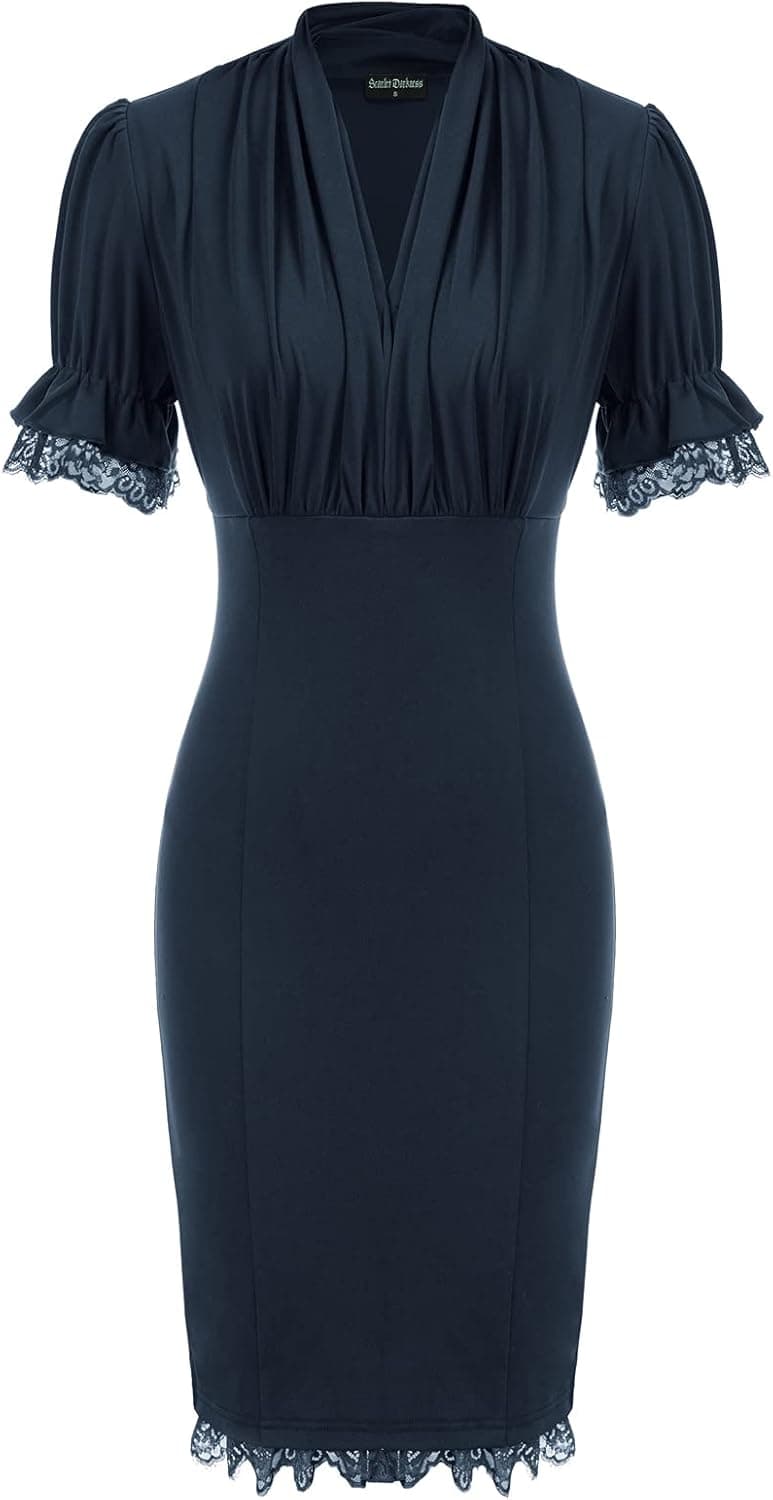 Scarlet Darkness Women Pencil Dress Midi Business Dress Cocktail Party Funeral Office Work