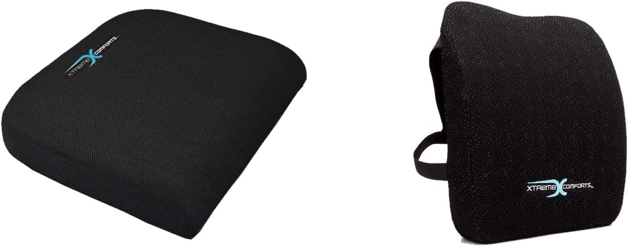 Xtreme Comforts Desk Chair Cushion with Lumbar Support Pillow - Large Foam Padded Cushions with Handle for Travel, Wheelchairs, Office, Stadium & Driver Seat of Car or Truck