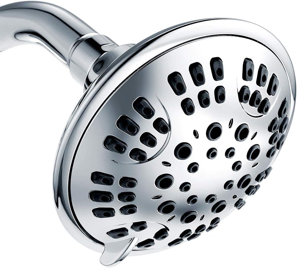 Wassern Shower Head, High Pressure Flow Save Water Intake Air Wall Mount Massage Rainfall Powerful Rain Spray 5 Inch 74 Jets 6 Setting Adjustable Swivel Joint Chrome