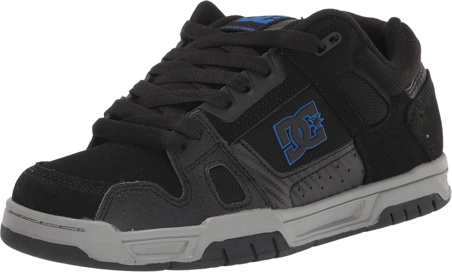 DC Men's Stag Low Top Skate Shoe, Black/Grey/Blue, 13
