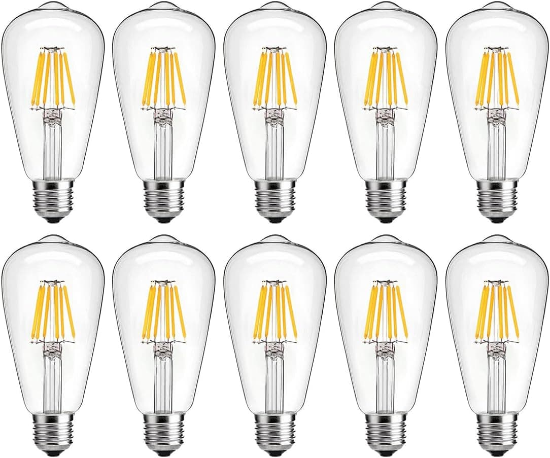 Dimmable led Light Bulb, 6w LED Edison Bulb, 60 Watt Incandescent Equivalent, 6W Vintage LED Filament Light Bulb, st64 led Bulb,2700K-3000K Soft White,e26 /e27 led Bulb, Clear Glass Cover, 10 Pack