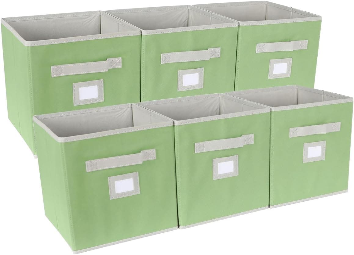TQVAI Collapsible Fabric Storage Cubes Organizer with Handles Foldable Cloth Basket Bins, 6 Pack, Light Green