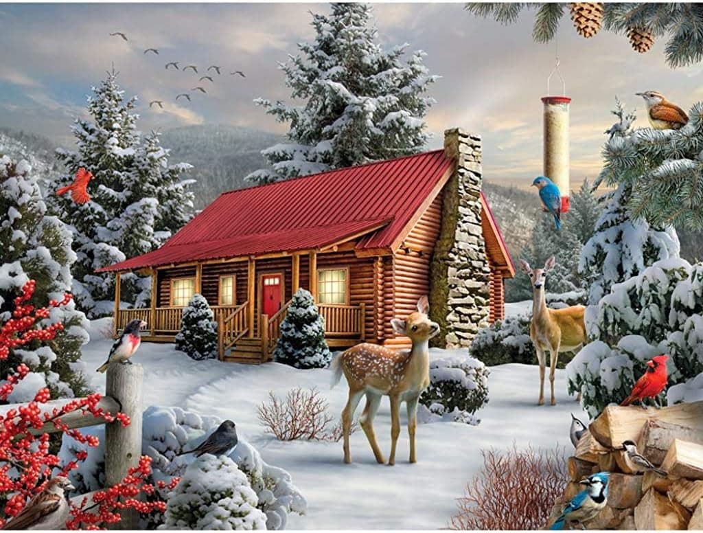 Bits and Pieces - 300 Large Piece Jigsaw Puzzle for Adults - New Friends - 300 pc Snowy Winter Scene Jigsaw by Artist Alan Giana
