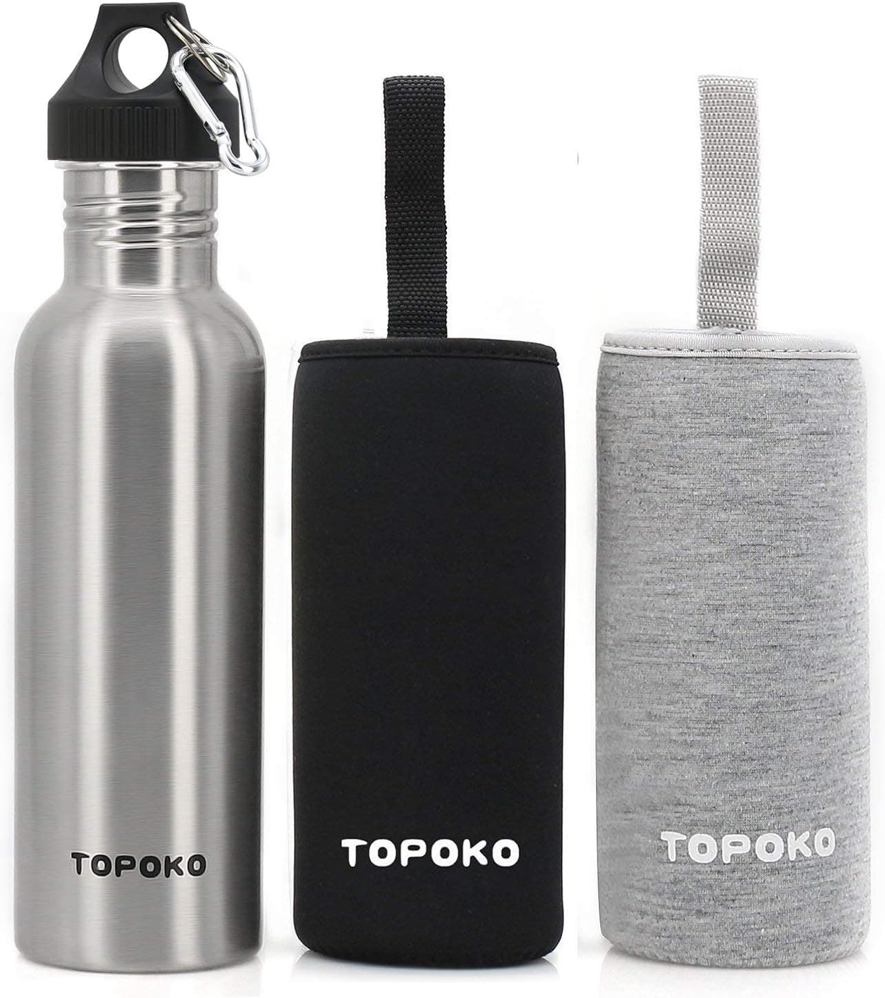 TOPOKO 25 Oz Stainless Steel Water Bottle Single-Layer Sports Bottle Flip Top Spout With Nylon Sleeve