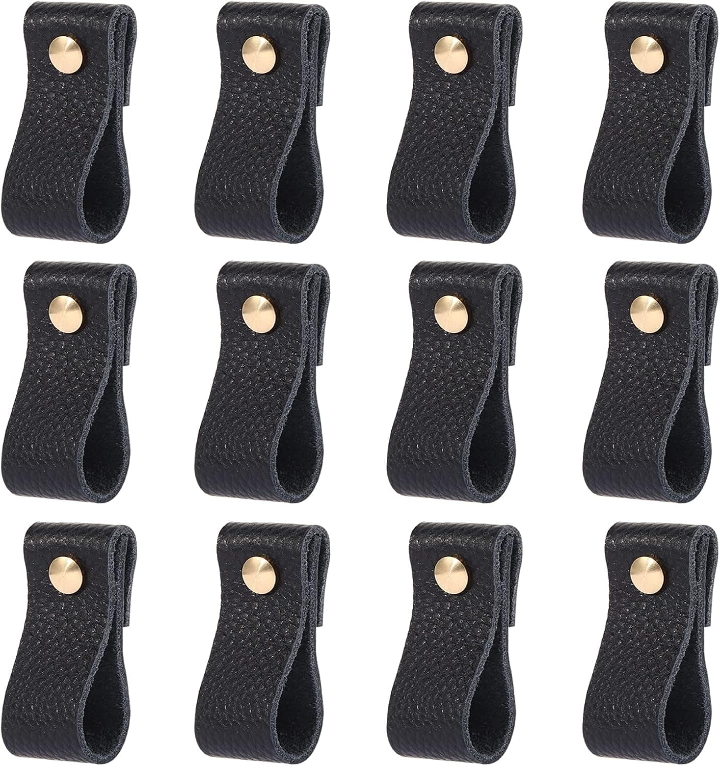 Leather Drawer Pulls 12 Pack, Large Size Leather Drawer Knobs for Cabinet Wardrobe and Doors, Handmade Soft Drawer Pulls Replacement of Metal Dresser Handles (Black)
