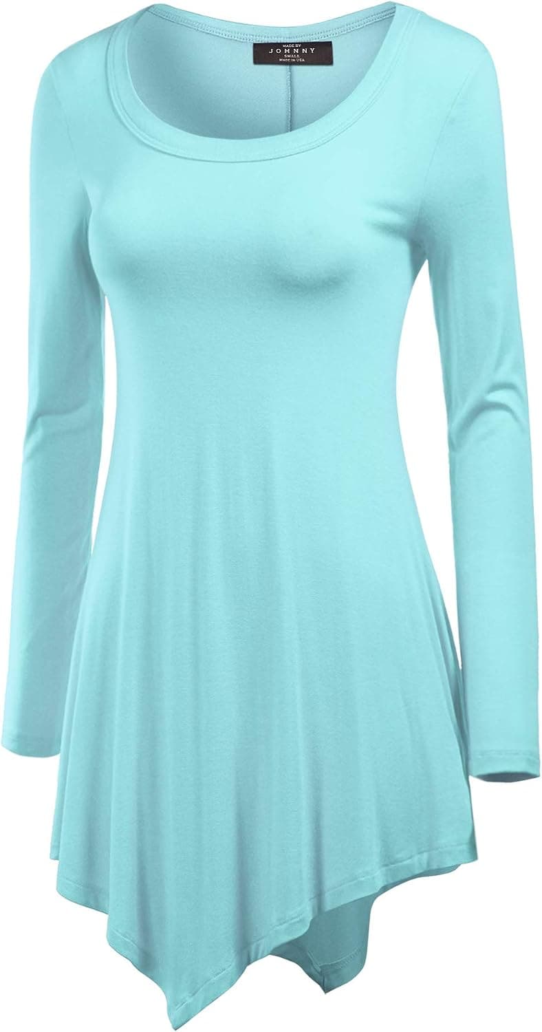 MBJ Womens Long Sleeve Handkerchief Hem Tunic Top - Made in USA