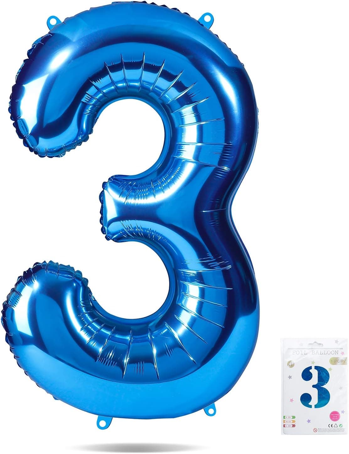 MESHA 40 Inch Blue Big Size 3th Birthday Foil Number Balloons Birthday Party Celebration Decoration Large globos (Number 3 balloon)