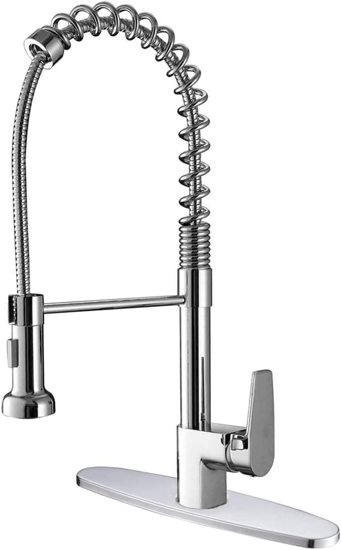 Ruvati RVF1216B1CH Commercial Style Pullout Spray Kitchen Faucet with Deck Plate, Polished Chrome