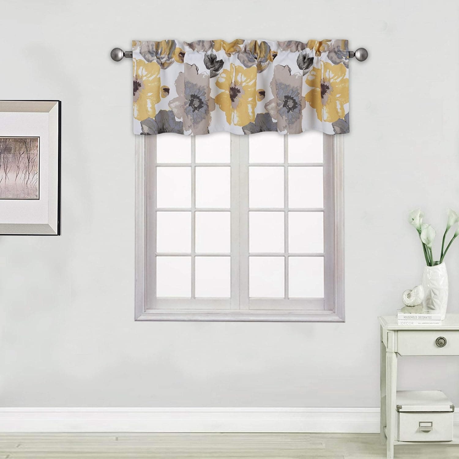 Jody Clarke Matching Blackout Valance Window Drape Flower Pattern Energy Saver with Rod Pocket 52" Wide x 18" Long (Yelllow)