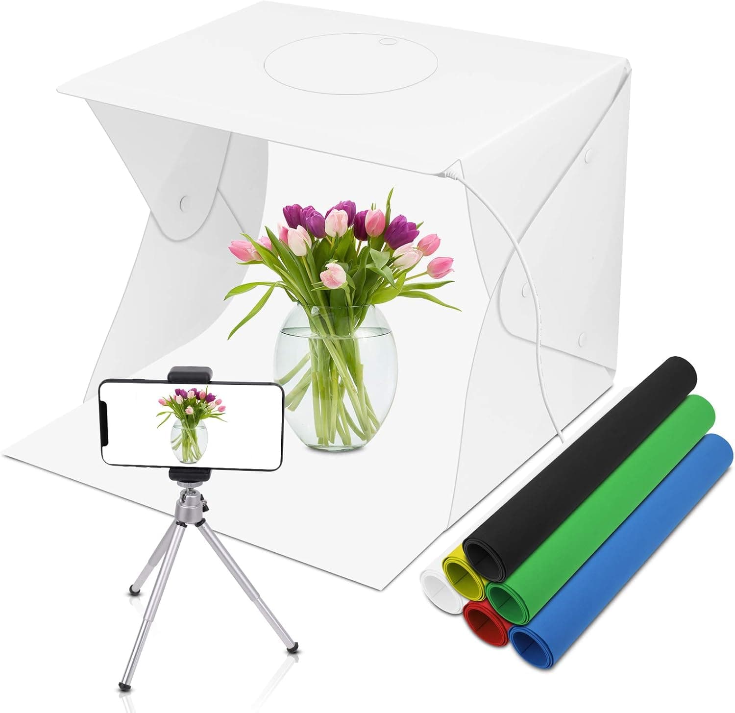 Photography Table Top Light Box 70 LED, 6 Kinds Color Backgrounds, Adjustable Light Portable Photo Studio Shooting Tent Portable Folding Photo Box SLR Phone Camera Shoot