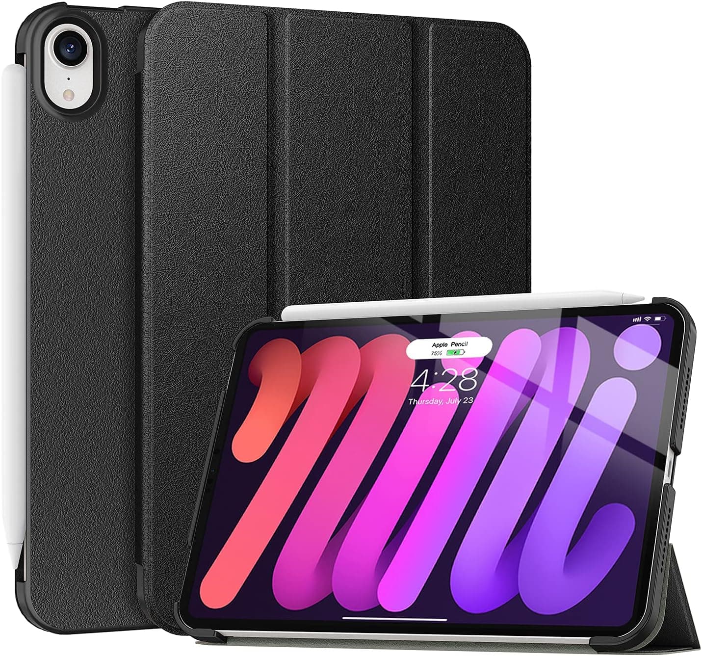 Soke Case Compatible with iPad Mini 6 2021 (6th Generation),Slim Shock Proof Stand Case,Support 2nd Pencil Charging & Auto Sleep/Wake with Hard PC Back Cover for iPad Mini 6th Gen 8.3 inch, Black