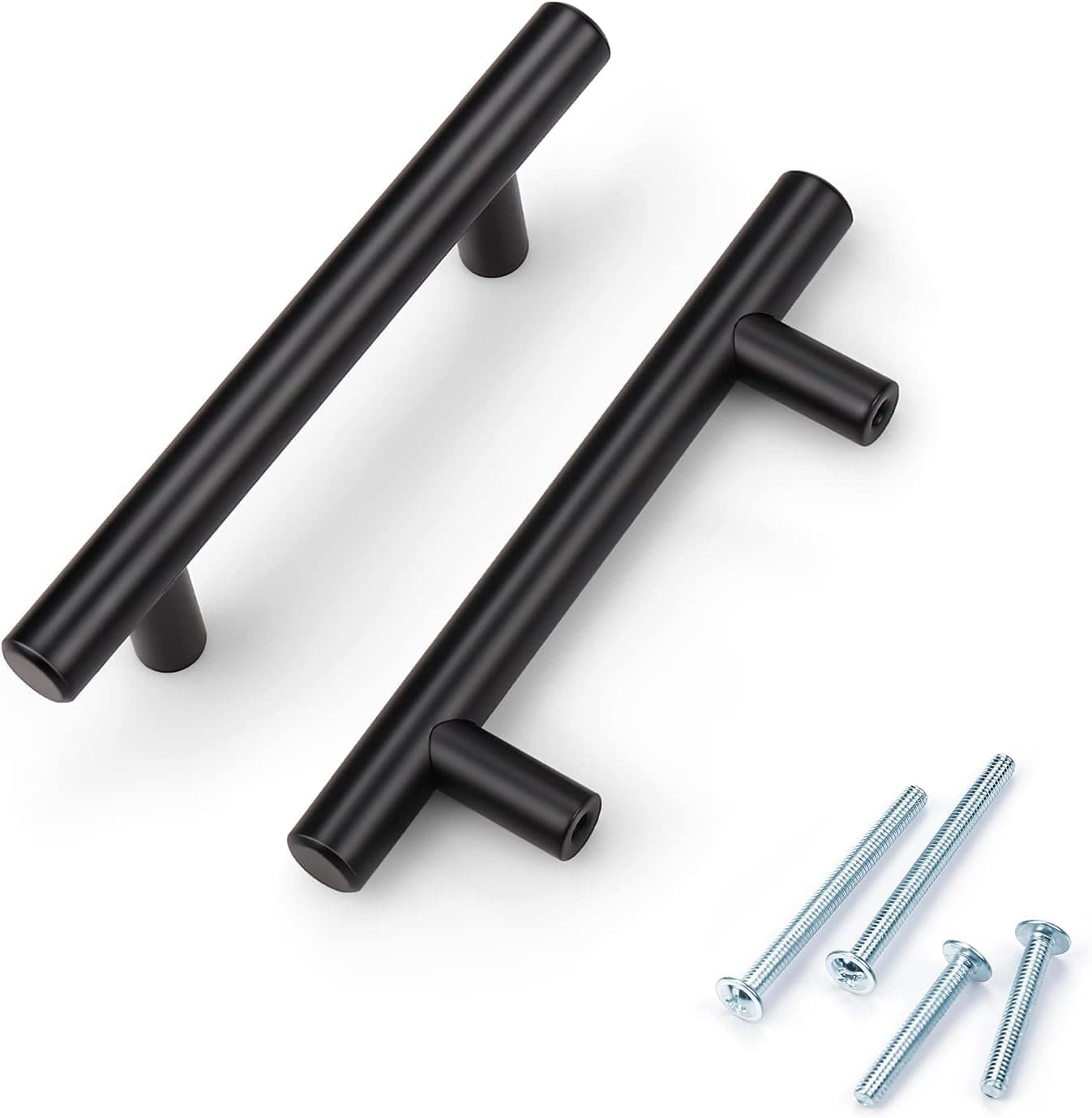 KNOBWELL 25 Pack 5" Length Flat Black Solid Steel Construction Euro Style Cabinet Hardware Bar Pull - Hole Spacing 3"