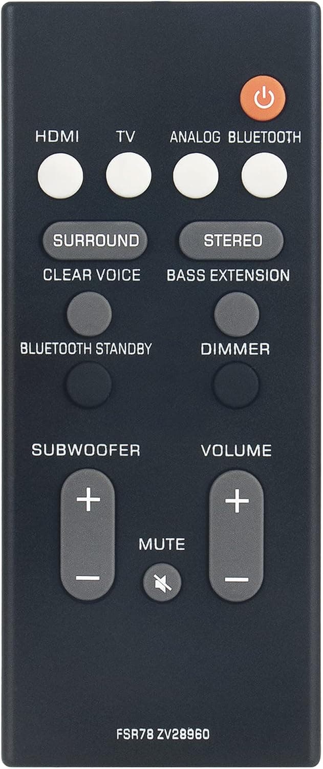 FSR78 ZV28960 Remote Control Replacement fit for Yamaha Sound Bar ATS-1060 YAS-106 ATS-1070 YAS-207 YAS-107 ATS-2070 YAS-CU207 NS-WSW42 ATS1060 YAS106 ATS1070 YAS107 YAS207 Surround Soundbar Speaker