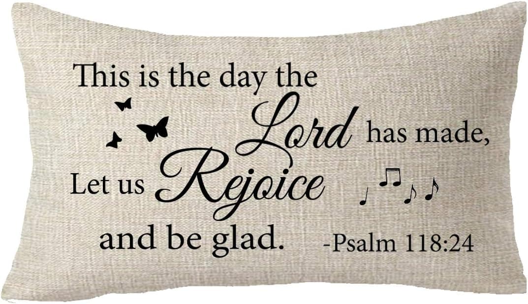 FELENIW This is The Day Lord Has Made Let Us Rejoice and Be Glad Cotton Linen Decorative Throw Pillow Cover Cushion Case Lumbar 12x20 inches