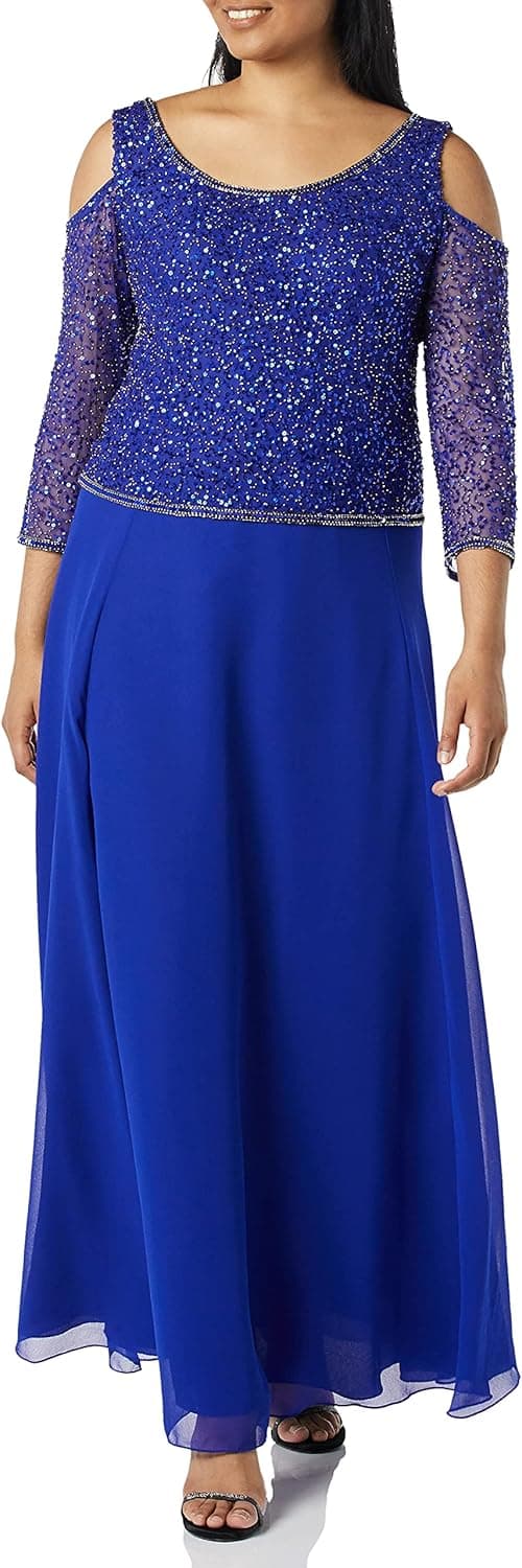 J Kara Women's One Size Cold Shoulder Beaded Gown