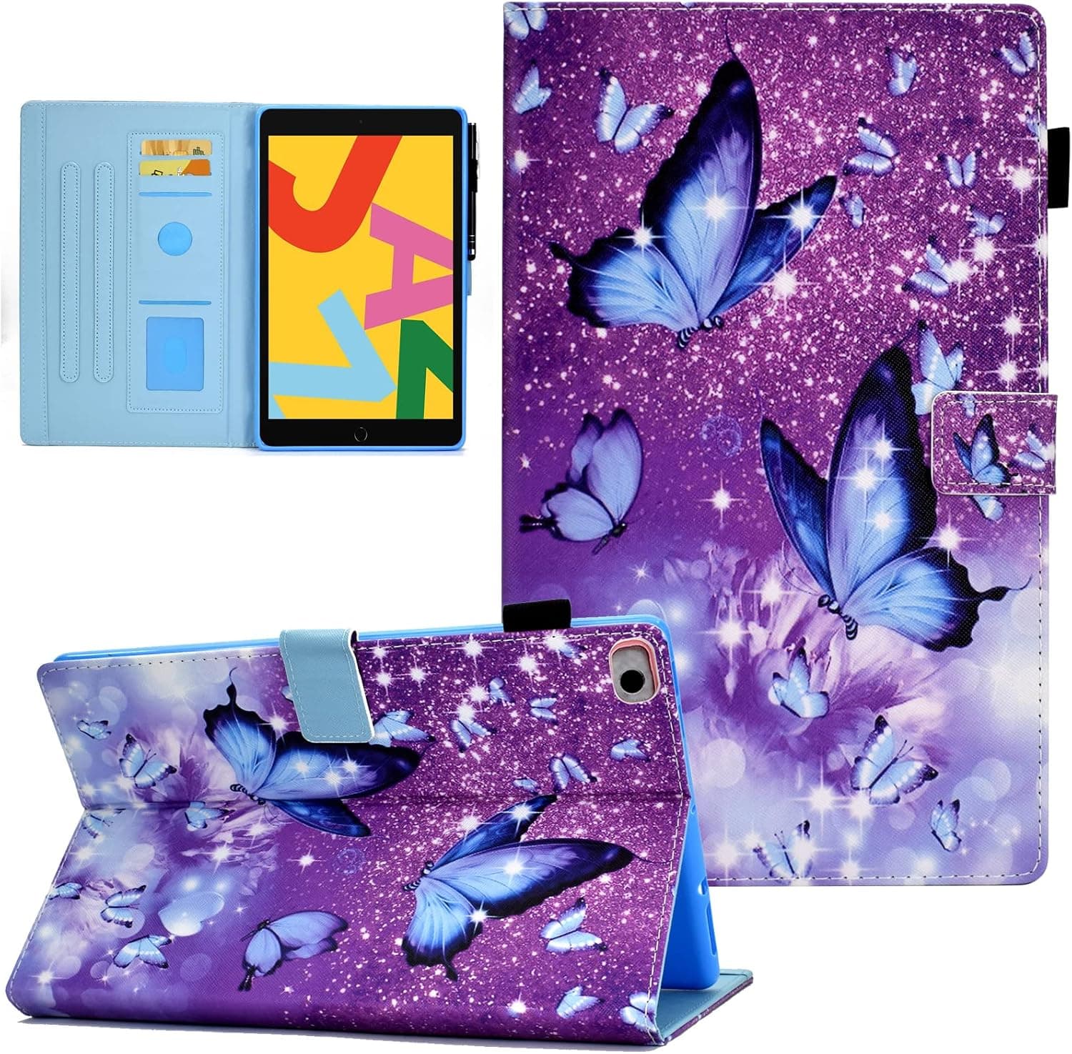 iPad 9.7 inch Case/iPad Air Case/iPad Air 2 Case, Funut Case for iPad 6th Generation 2018/iPad 5th Generation 2017, Premium Leather Smart Stand Wallet Protective Cover, Purple Butterfly