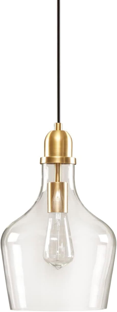Hampton Hill Auburn Modern Pendant Lighting - Gold Base, Bell Shaped Glass Shades Chandelier, Gold/Clear