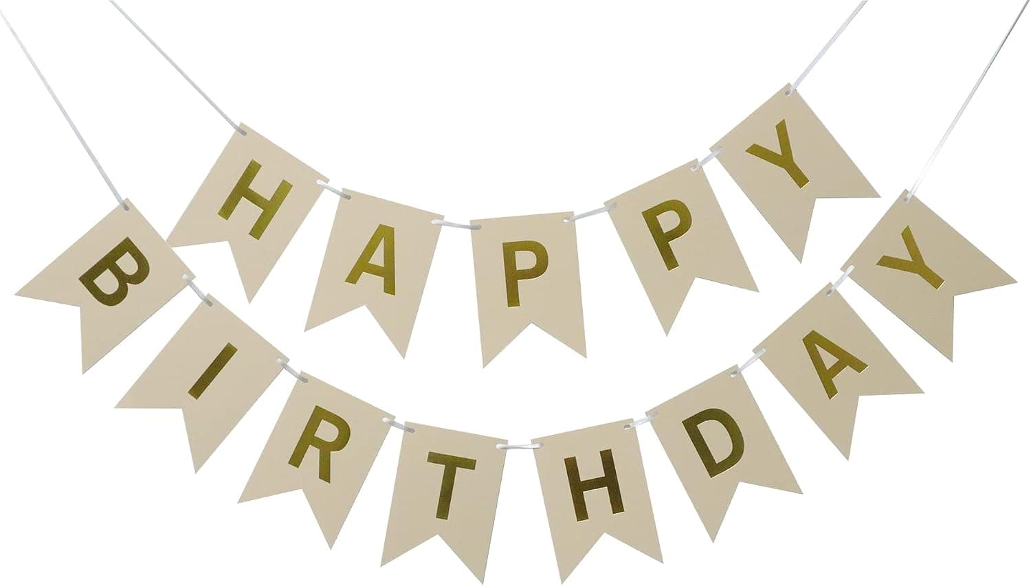 Happy Birthday Banner - Kraft Paper Bronzing Swallowtail Flag Birthday Party Decoration- Decorative Party Supplies for Any Age