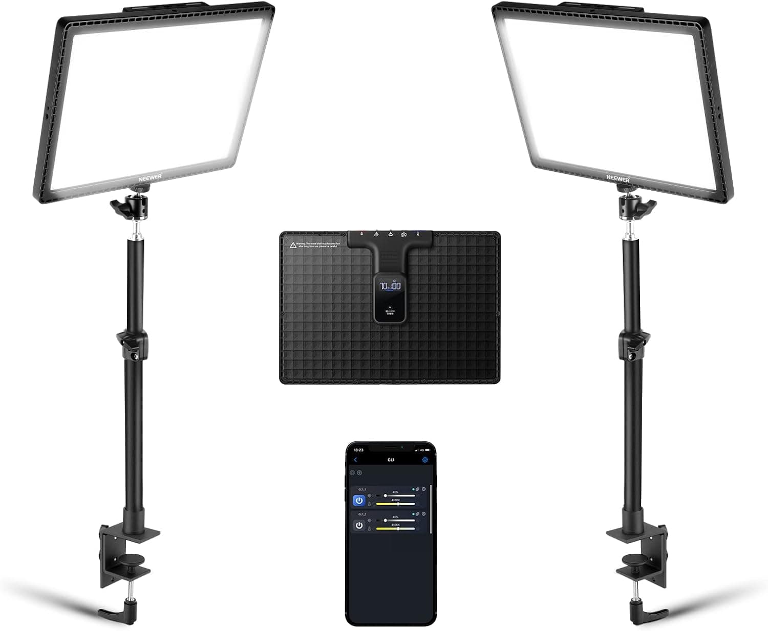 NEEWER 15.5" Key Light Streaming Light, 2 Pack Video Light with PC, Mac Control+iOS Android APP, 2800lm GL1 LED Panel Light with Desk Clamp Compatible with Elgato Stream Deck for Gaming Zoom YouTube