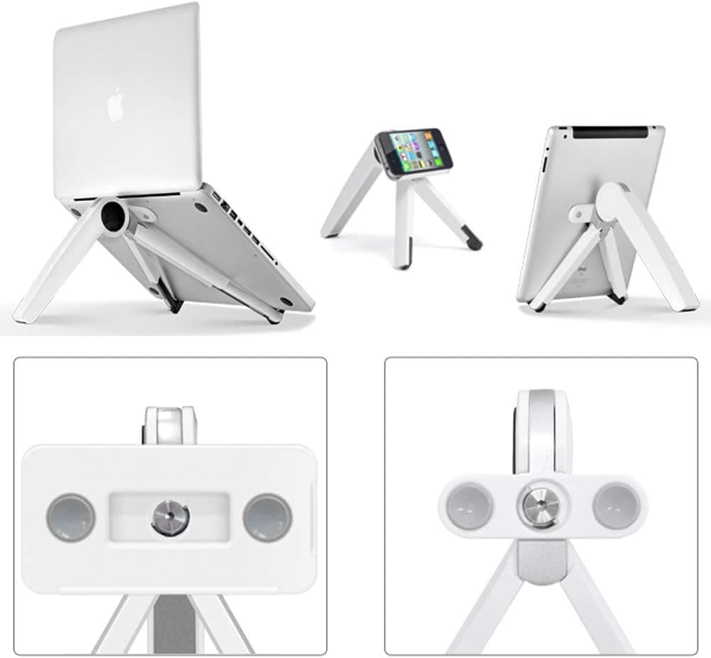 Laptop Stand Adjustable Portable Tablet Smartphone Holder - Multifunction Folding Bracket, Fits Notebooks from 10" - 17" and All Tablets, Smartphone(Enhanced, White)