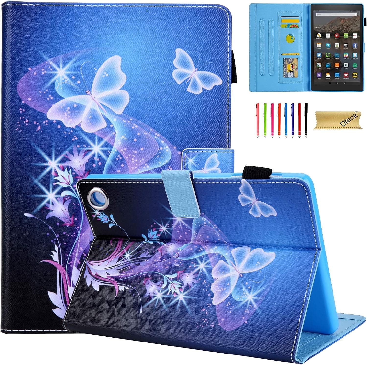 Dteck (2020) Fire HD 8 Case, (2020) Fire HD 8 Plus Case (10th Generation) - Shockproof PU Leather Folio Case with [Auto Sleep Wake/Card Slots] Fold Stand Protective Fire 8" Cover (Purple Butterfly)